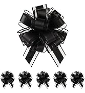 Large Black Bow for Gift Wrapping, 6 Pcs 6 Inch Ribbon Pull Bows for Gift Basktes, Precent Bows f...