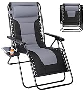 Sweetcrispy Zero Gravity Chairs, Foldable Patio Reclining Chairs with Adjustable Pillow &amp; Cup Hol...