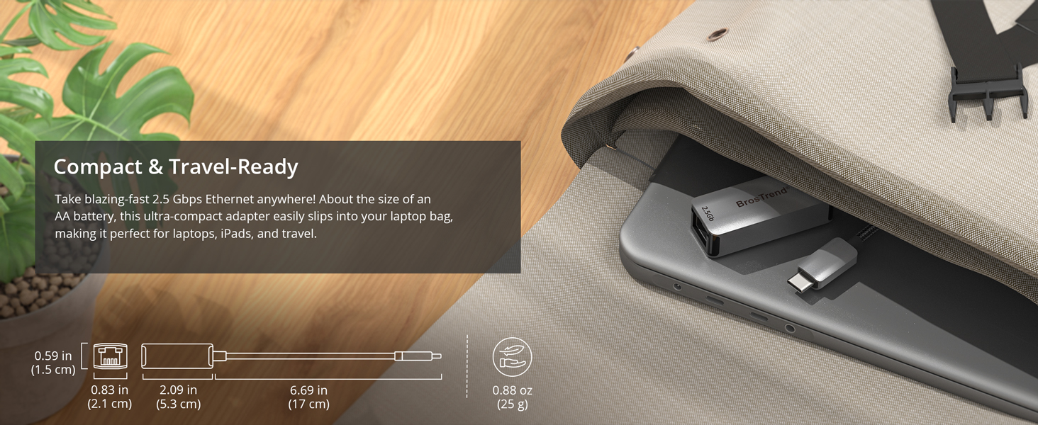 Close-up of the USB-C to Ethernet Adapter in Laptop Bag Highlighting Compact Design