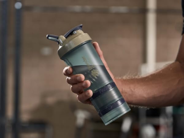 ProStak compact shaker bottle makes carrying pills and powder easy in build in compartments