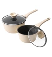 Kordisen Ceramic Sauce Pan Set with Lid, 1.5QT &amp; 2.5QT Non Stick Small Pot, Saucepan with Pour Sp...