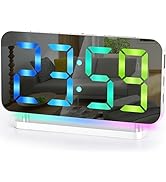 SZELAM Digital Alarm Clock,7.4" LED Mirror Clock with USB C Charging Port,10 Modes RGB Night Ligh...