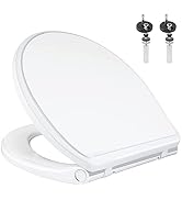 iFealClear Round Toilet Seat with Cover, Quiet-Close Seat, Quick-Release Hinges for Easy Removabl...