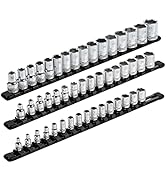 ARES 70087-3-Piece Black Aluminum Socket Organizer Set - 1/4-Inch, 3/8-Inch, and 1/2-Inch Drive S...