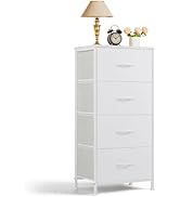 Nightstand, 4 Drawer Dresser End Table Bedside Furniture with Wooden Top Steel Frame Fabric Bins ...
