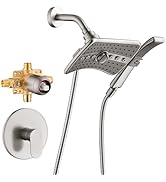 BRIGHT SHOWERS Dual Shower Head System with Handheld and Rainfall Shower, Shower Faucet Set with ...