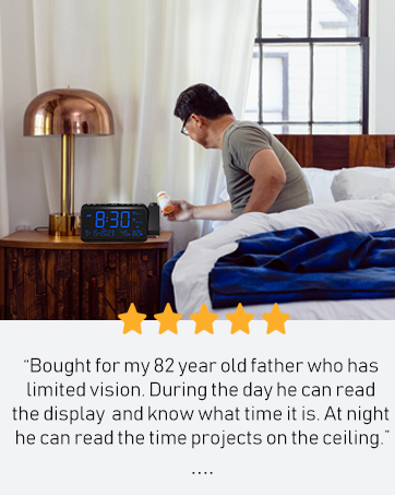projection alarm clock with date and day large display easy to res for eldly seniors