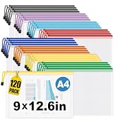Jumlys 120 Pack Mesh Zipper Pouch Bags, A4 Mesh Bags with Zipper in 8 Color, Waterproof Zipper Po...