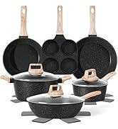 13 Pcs Pots and Pans Set, Nonstick Cookware Sets Black Granite Induction Cookware, Non-toxic Heal...