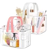 FODIENS 2 Pack Plastic Shower Caddy Basket, Portable Shower Caddy Tote Storage Basket with Colorf...