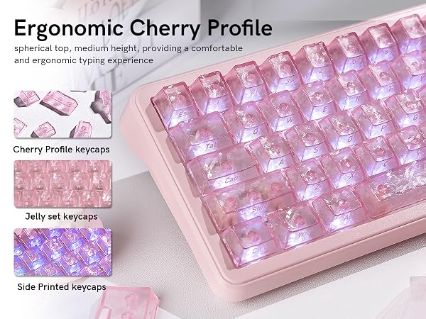 Pink Clear keycaps,Translucent keycaps,Shine Throug Key cap,Side Print,Cherry Profile custom Keycaps
