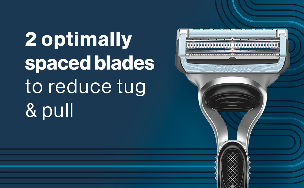 2 optimally spaced blades to reduce tug and pull