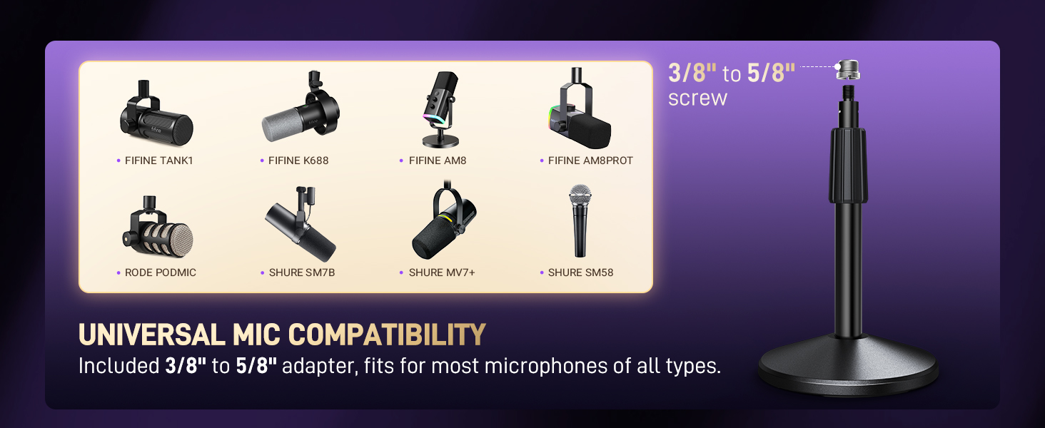 wide-compatibable mic stand with 3/8&amp;#39;&amp;#39; to 5/8&amp;#39;&amp;#39; adapter
