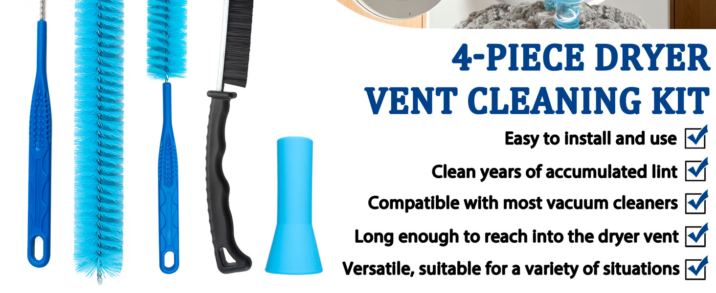 Dryer Vent Cleaner Kit, Vacuum Hose &amp;amp; Brush for Lint Trap Cleaning