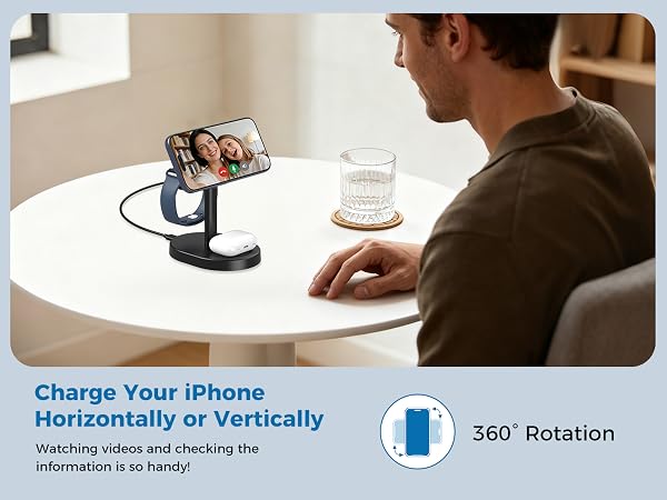 magsafe charger stand 3 in 1 magnetic wireless charging station apple watch iphone 17 16 15 airpods
