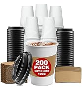 [200 Set] 12 oz Thickened Disposable Paper Coffee Cups with Lids and Sleeves,To Go Cups for Hot &amp;...