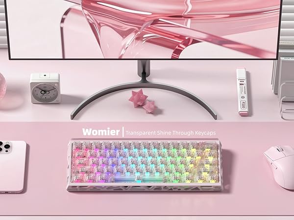 Clear Keycaps, Pink Shine Through Keycaps, Jelly Keycap Transparent keyboard Caps