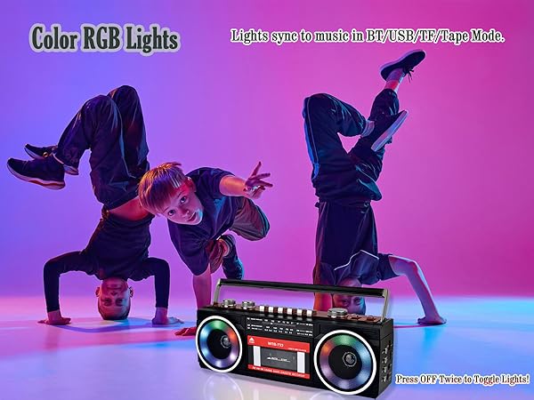 retro cassette player boombox with color RGB lights