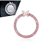 Bawkars Bling Push Start Button Cover, Sparkling Butterfly Ring Emblem Car Accessories, Girly Car...
