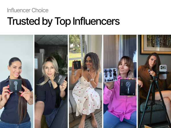content creators filming with mini mic pro clipped to their collars, used by influencers for daily v