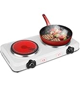 Electric Countertop Double Burner, 1800W Cooktop with Glass Hot Plate, Stepless Temperature Contr...