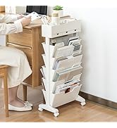 5 Tier Rolling Book Cart Multi-Functional Movable Storage Bookshelves with Lockable Wheels for St...