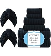 COZYART Lint Free Towel Sets 8 Pcs Charcoal Black, 500GSM, Super Soft, Absorbent &amp; Quick Dry Micr...