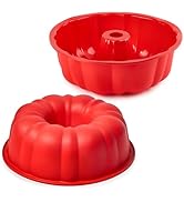Puyeipt 10 Inch Silicone Fluted Tube Cake Pan, 2 Pack Non Stick Silicone Baking Molds for Cake, B...