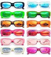 Pibupibu 12 Pack Colorful Mirrored Narrow Rectangle Sunglasses for Women Bulk Party Favors Retro ...