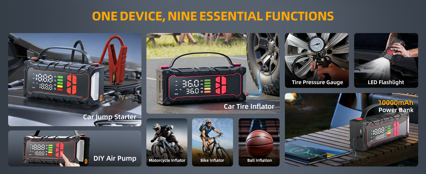 car jumper starter portable with air compressor