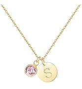 RLMOON Initial Birthstone Necklaces for Women Dainty 14K Gold Plated Initial Necklace Letter A-Z ...