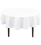 Hiasan White Round Tablecloth 60 Inch - Waterproof Stain Resistant Spillproof Polyester Fabric Ta...
