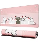 Ovenbird Extended Gaming Computer Mouse Pad, Large Pink Cat Mouse Pad for Desk, Cute Desk Pad for...