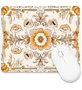 BLYKVGHQ Square Mouse Pad Boho Orange Flowers Mouse Mat Small Office Mouse Mat Non-Slip Rubber Ba...