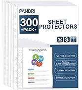Sheet Protectors, PANDRI 300 Pack Clear Heavy Duty Plastic Page Protectors Sheet Reinforced 11-Ho...