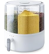 Slow Slog 16lb Grain and Rice Storage Container, 6 Grid Rotating Dispenser, Airtight Rice Storage