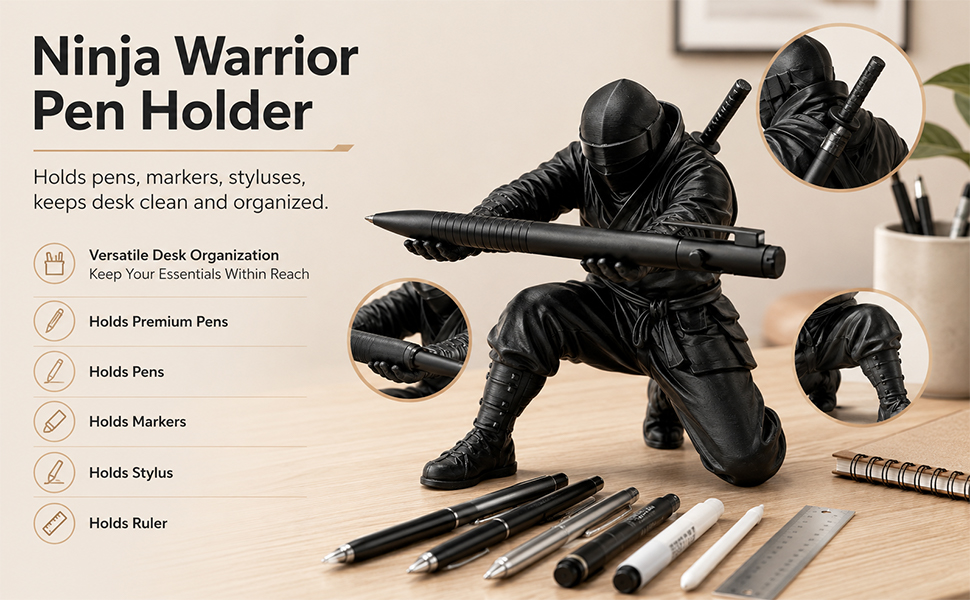 Versatile Desk Accessories | One Ninja Pen Holder for Desk, Endless Places