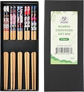 52USA Bamboo Chopsticks Reusable with Case, 5 Pairs–Natural Wooden Chopsticks Gift Set for Sushi,...
