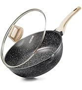 CAROTE 12Inch Nonstick Deep Frying Pan with Lid, 5.5 Qt Jumbo Cooker Saute Pan with Pour Spout, S...