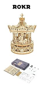 ROKR 3D Puzzles for Adults Orrery Music Box Wooden Model Building Set, DIY Wood Craft Kit Solar Syst...