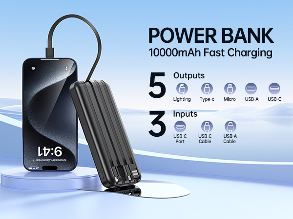 Power Bank Portable Charger with Built in Cable