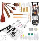 Wesqunie Camping Cooking Utensils Cookware Set for Outdoor - Hanging Organizer + Nonstick Wooden ...