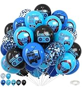 Video Game Balloons,12 Inch Blue and Black Game Theme Printed Balloons Confetti Balloon with Ribb...