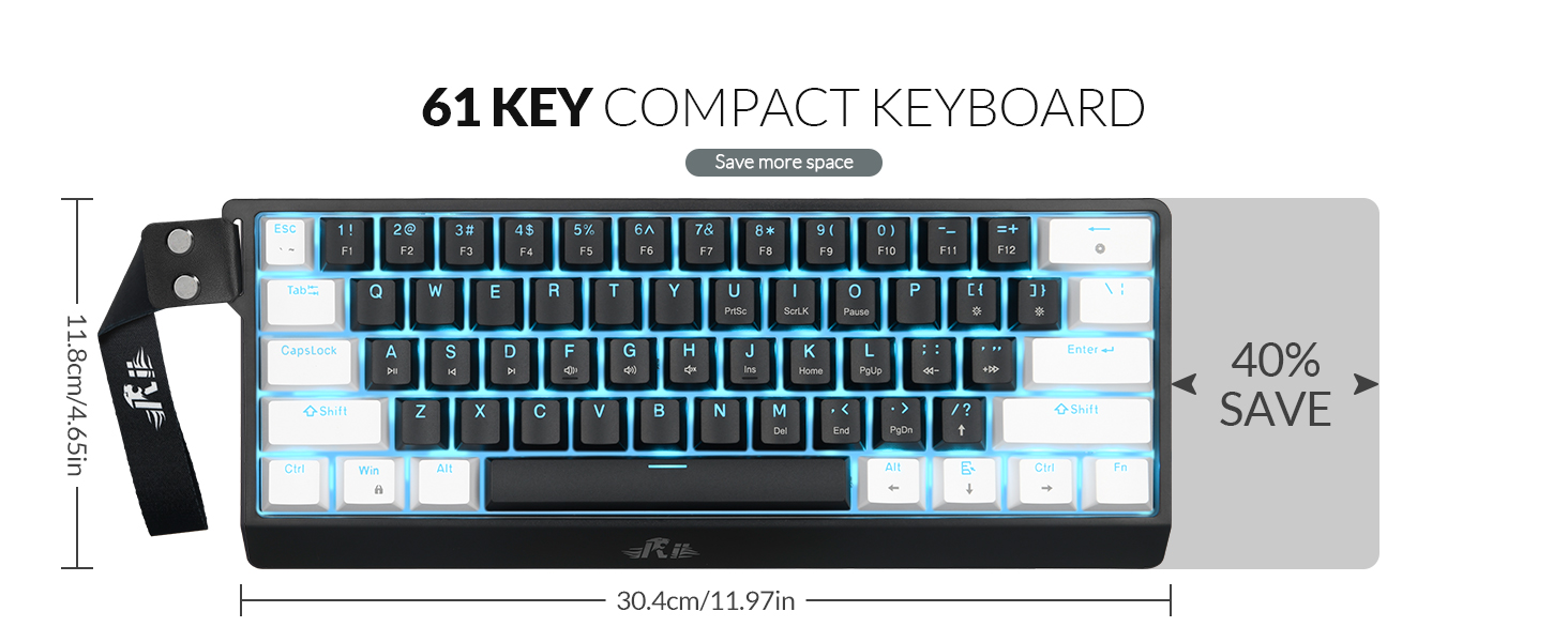 60% compact mechanical keyboard takes up 40% less desk space than standard full-size keyboards
