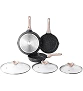 Kordisen Nonstick Frying Pan Set with Lid, 3 Piece Skillet, Granite Cooking Pan, Egg Pan Omelet P...