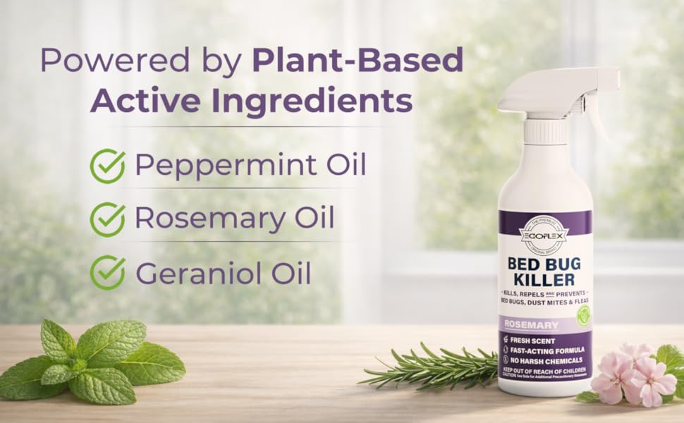 EGOFLEX Bed Bug Killer made with peppermint, rosemary, and geraniol oils.