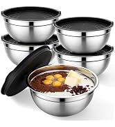 Beasea Mixing Bowls with Lids Set of 5, 4 QT Metal Stainless Steel Nesting Mixing Bowls with Lids...