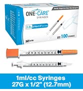 ONE-CARE Syringes 1ml/cc, 27G x 1/2
