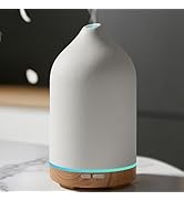 URPOWER 120ML Ceramic Essential Oil Diffuser Ultrasonic Aromatherapy Diffuser with Wood Grain Bas...