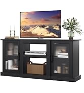 WLIVE Retro TV Stand for 65 inch TV, TV Console Cabinet with Storage, Open Shelves Entertainment ...